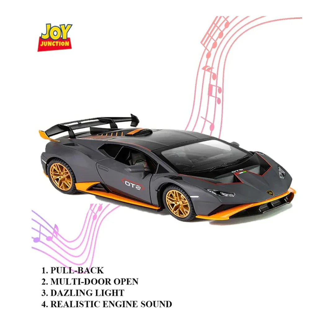 Joy Junction 1:24 Lamborghini STO Die-Cast Alloy Model Car – Pull Back Toy Car with Openable Doors, Light & Sound (Grey) - Jaiman Toys