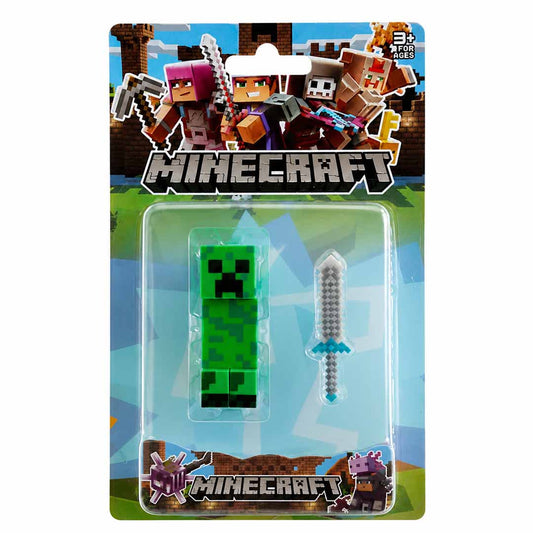 (Damaged Pack) Minecraft Creeper Action Figure with Pixel Sword Accessory | Block Style Collectible Toy for Kids 3+