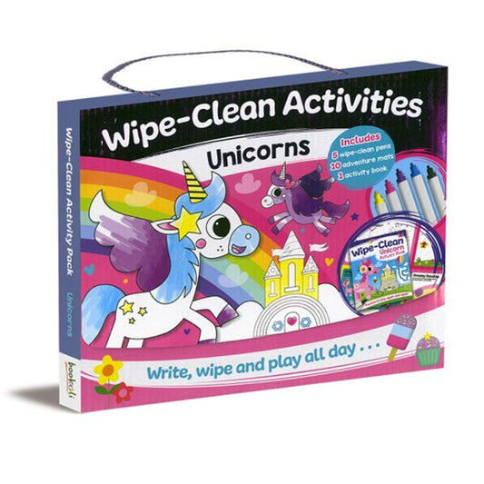 Wipe-Clean Unicorn Activities Pack – Reusable Writing, Drawing & Puzzle Set for Kids