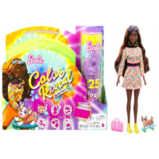 Barbie Color Reveal Totally Neon Fashions Doll with Orange-Streaked Brunette Hair & 25 Surprises | Color-Change Feature | Gift for Kids
