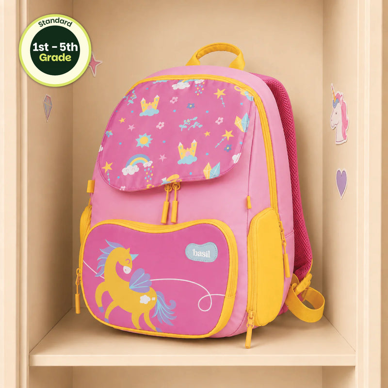 Basil Pixie Dash Kids School Backpack 18–20L | 40cm Unicorn School Bag with Posture Support, Wide Straps & Chest Strap