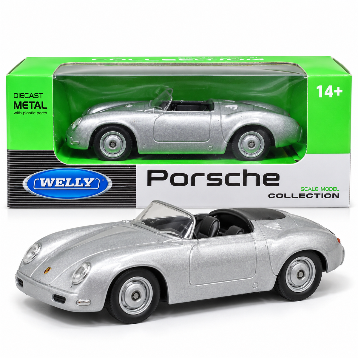 Welly 1:64 Porsche 356 Speedster Silver Die-Cast Model Car