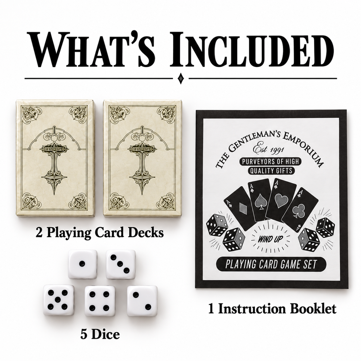 The Gentleman’s Emporium Card & Dice Set – 2 Decks, 5 Dice