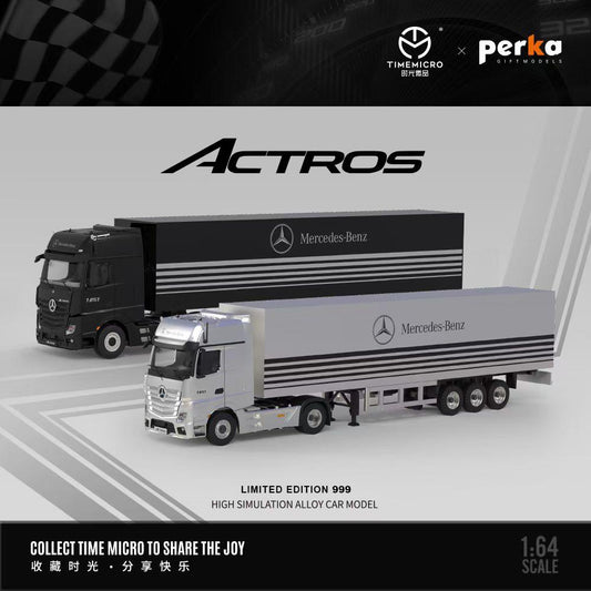Time Micro × Perka 1:64 Mercedes-Benz Actros 1851 Container Truck | Limited Edition  | Black & Silver Variants