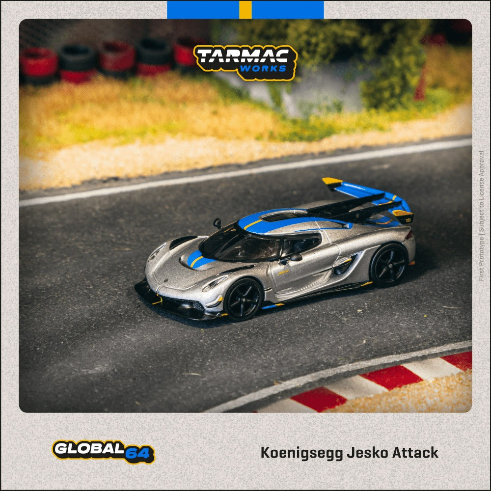Tarmac Works GLOBAL64 1:64 Koenigsegg Jesko Attack Silver Diecast Model Car (T64G-TL052-SL)