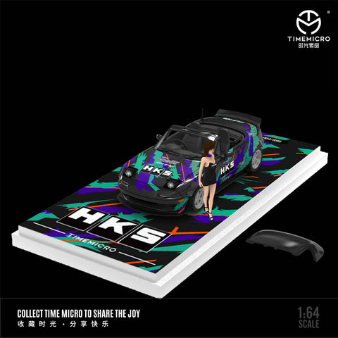 Time Micro Mazda MX-5 HKS Figure Edition 1:64 Scale Diecast Model Car | Premium Metal Collector Car | Display Base, Acrylic Case & Figure Included | Limited Edition | 14+