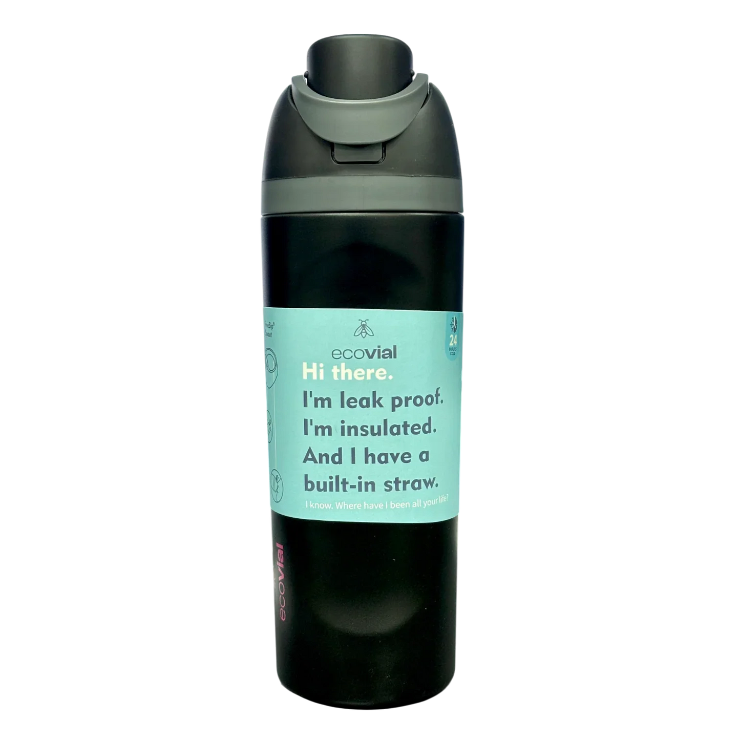 Ecovial 19 OZ - Vacuum Bottle Sip n Swig 570 ML (Black) - Jaiman Toys