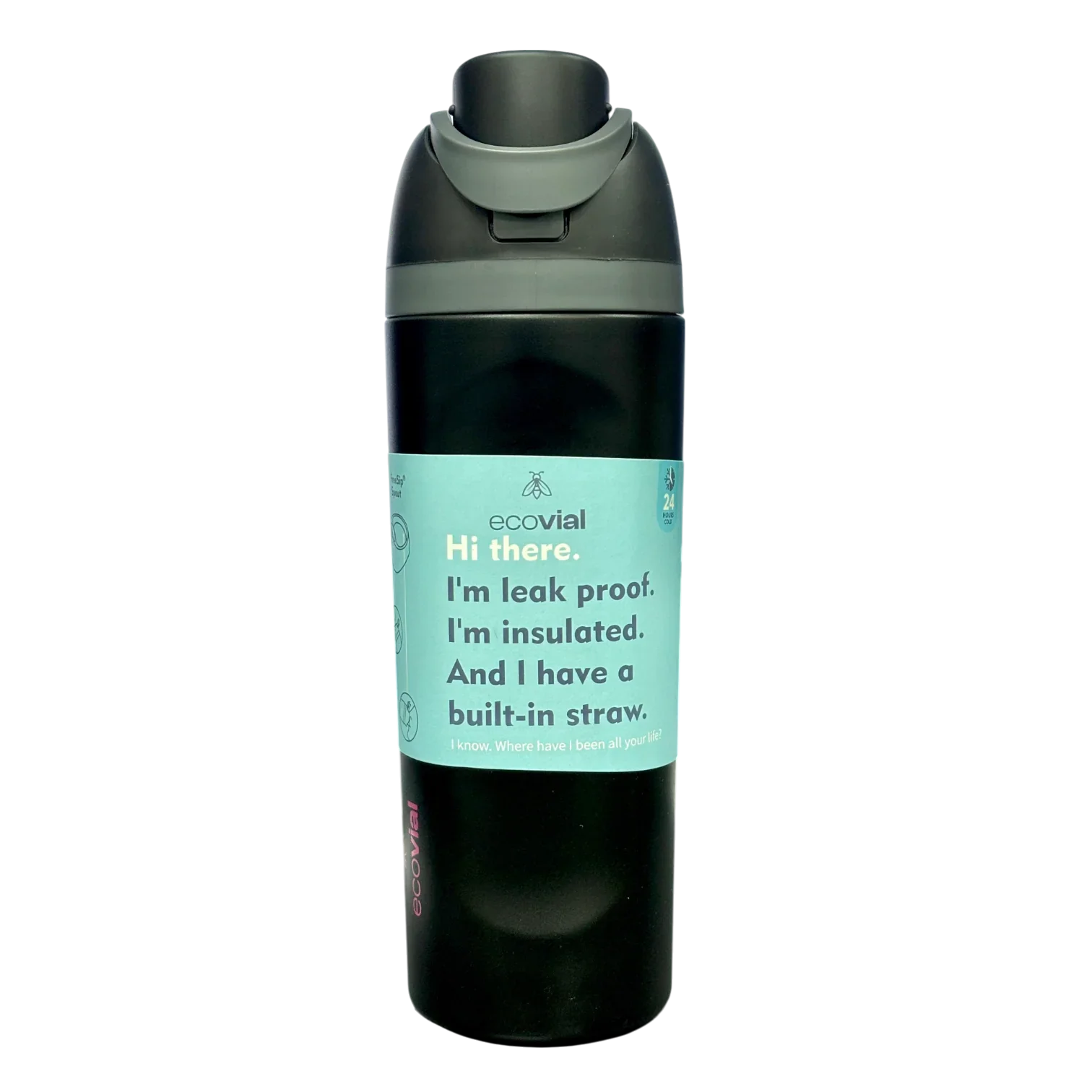 Ecovial 19 OZ - Vacuum Bottle Sip n Swig 570 ML (Black) - Jaiman Toys