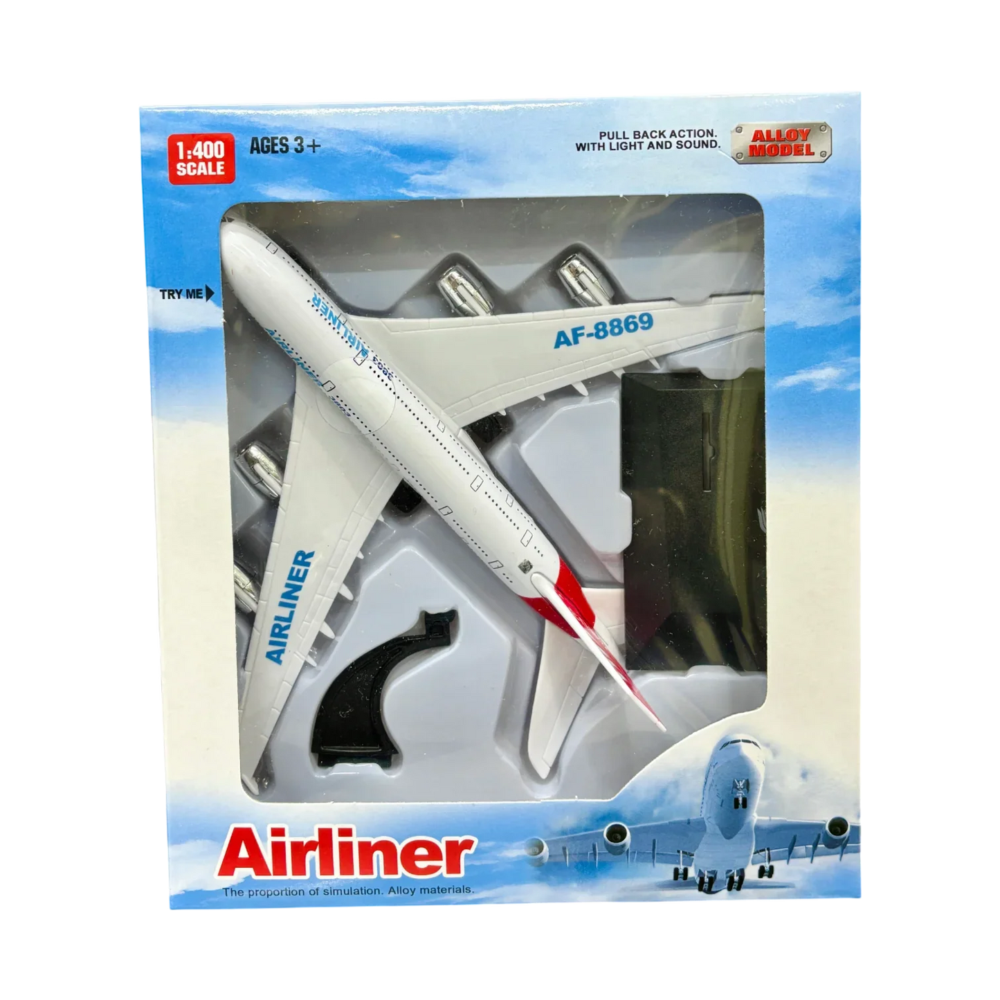 Alloy Diecast Airliner Pull-Back Action with Light & Sound - 1:400 Scale (White) - Jaiman Toys