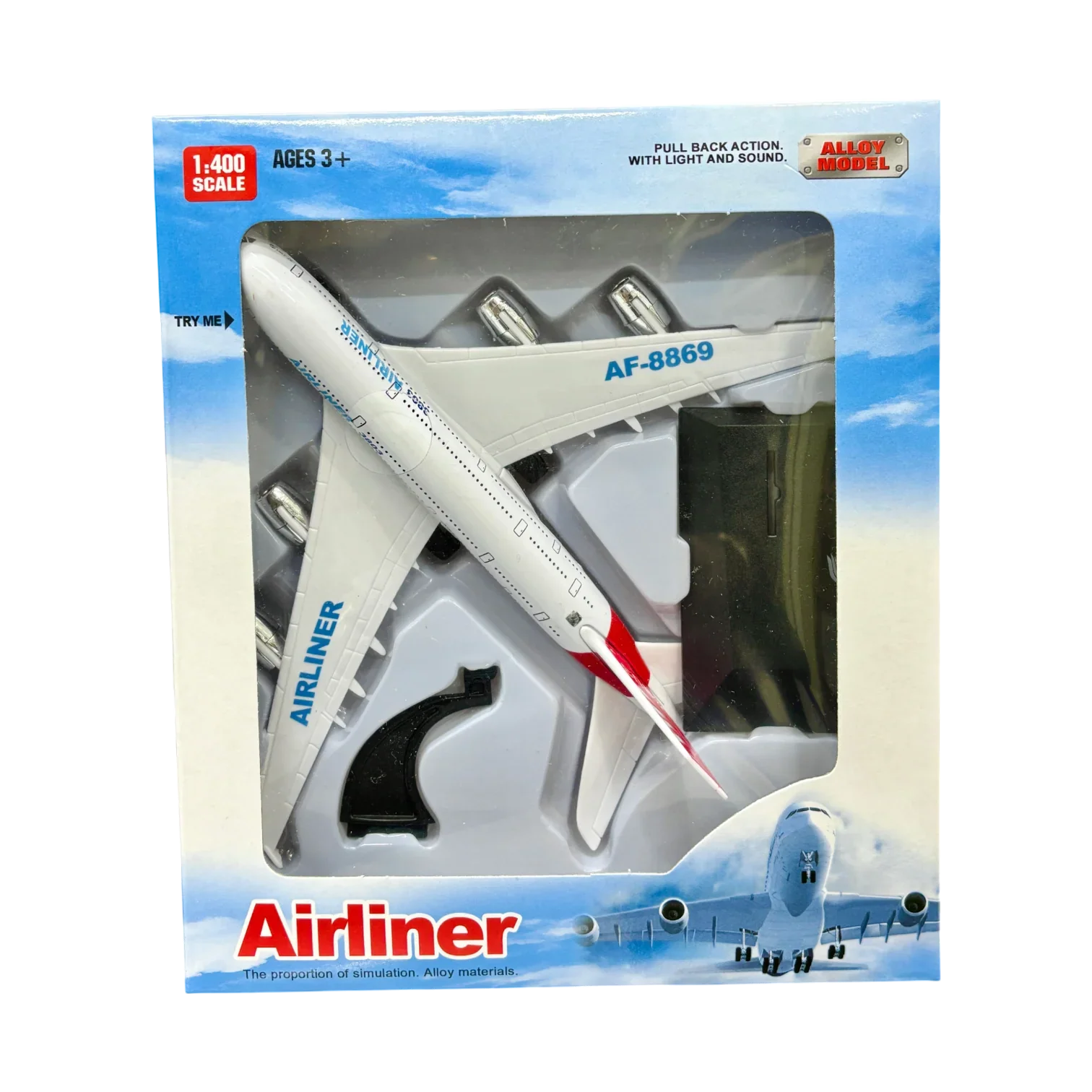 Alloy Diecast Airliner Pull-Back Action with Light & Sound - 1:400 Scale (White) - Jaiman Toys