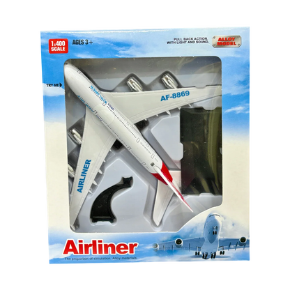 Alloy Diecast Airliner Pull-Back Action with Light & Sound - 1:400 Scale (White) - Jaiman Toys