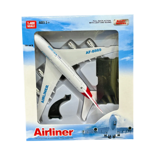 Alloy Diecast Airliner Pull-Back Action with Light & Sound - 1:400 Scale (White) - Jaiman Toys