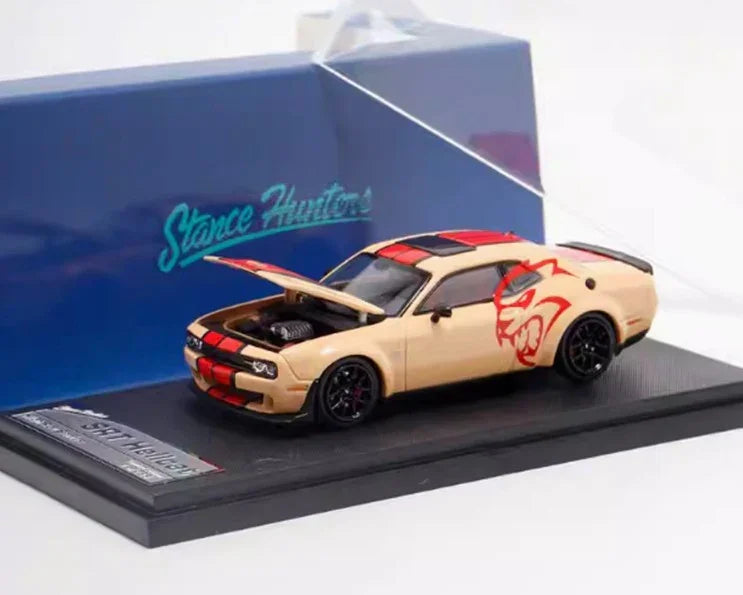 Stance Hunters 1:64 Dodge Challenger SRT Hellcat Beige/Red Graphics – Diecast Car - Jaiman Toys