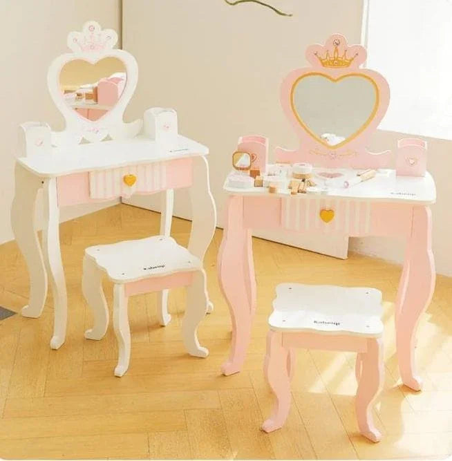 Kids Wooden Vanity Set Wooden Simulation of Every House Girl Toy Dresser Toy Girls Dressing Table Wooden Beauty Table for Kids