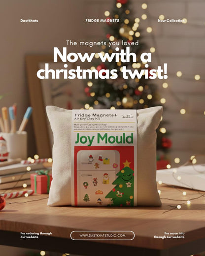 Joy Mould Christmas Fridge Magnet DIY Kit | Air-Dry Clay Craft Set for Kids & Adults | Make Santa, Tree, Reindeer & More – No Baking Needed