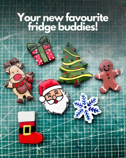 Joy Mould Christmas Fridge Magnet DIY Kit | Air-Dry Clay Craft Set for Kids & Adults | Make Santa, Tree, Reindeer & More – No Baking Needed