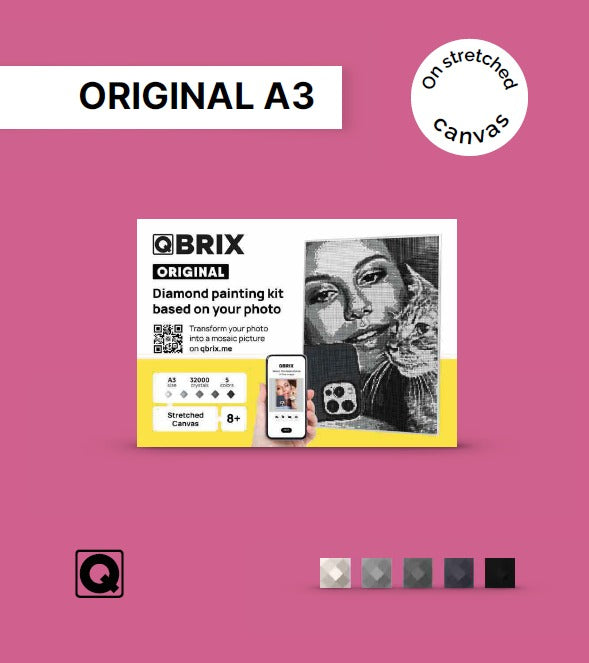 QBRIX Original A3 Diamond Painting Kit | Custom Photo Mosaic | 32,000 Crystals, 5 Colors, 28-Hour Assembly | DIY Art Craft for Ages 8+