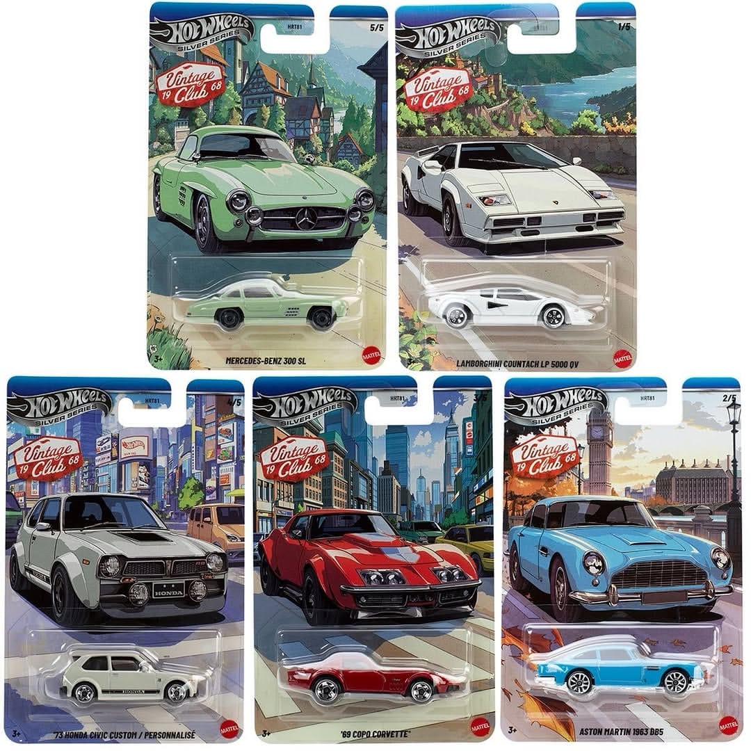 Hot Wheels Silver Series Vintage Club 1968 Set of 5 – 1:64 Diecast Cars