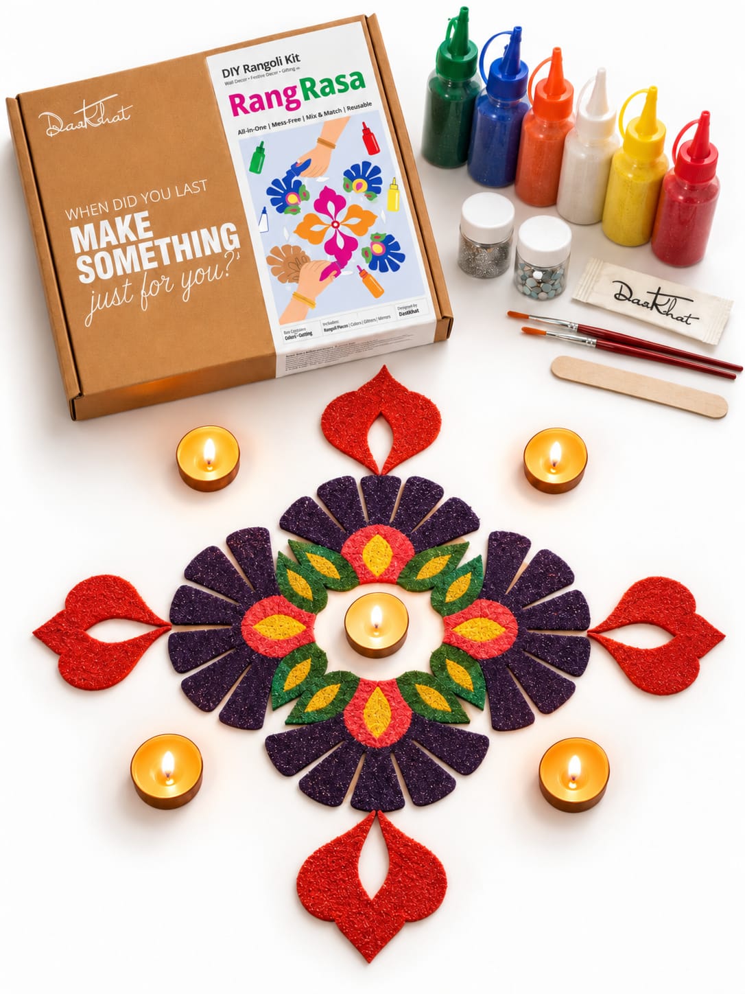 Dastkhat Rang Rasa DIY MDF Rangoli Kit Royal Flora design