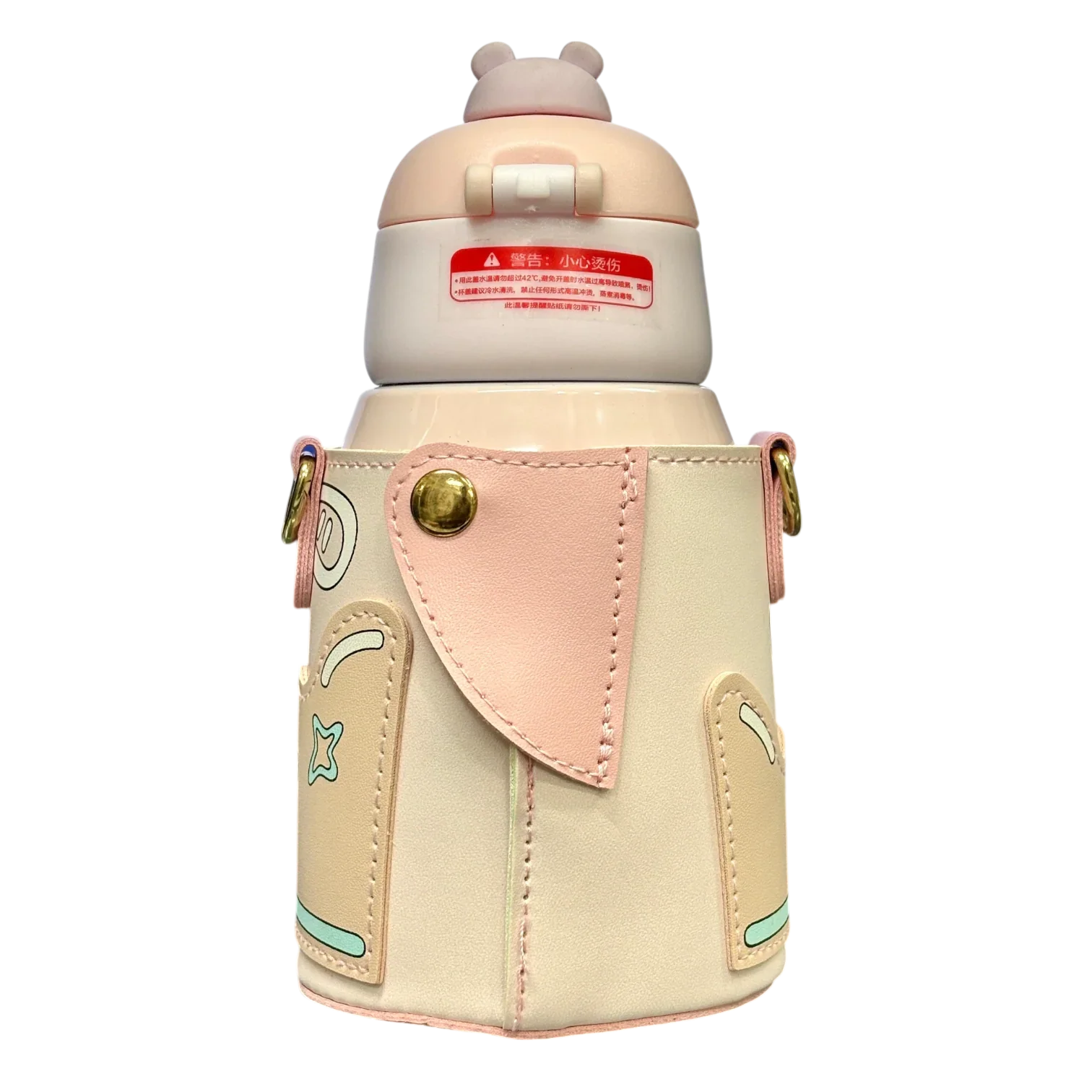 Bear Hug Stainless Steel Digital Water Bottle For Kids with carry bag, additional cup and sipper 500 ML (Pink) - Jaiman Toys