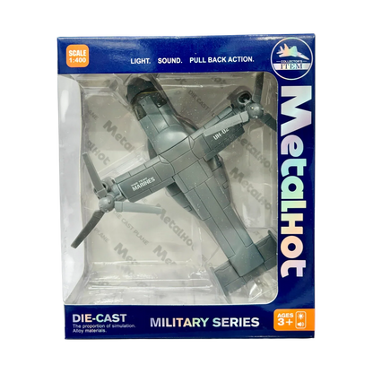 MetalHot Diecast Fighter helicopter Pull-Back Action with Light & Sound - 1:400 Scale (Blue) - Jaiman Toys