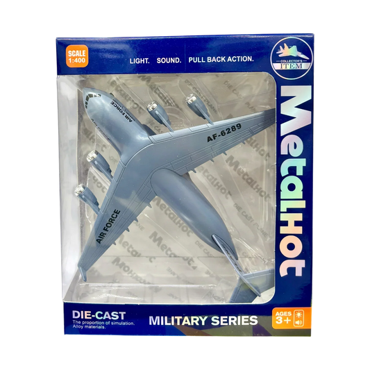 MetalHot Diecast Fighter Airplane Pull-Back Action with Light & Sound - 1:400 Scale (Blue) - Jaiman Toys