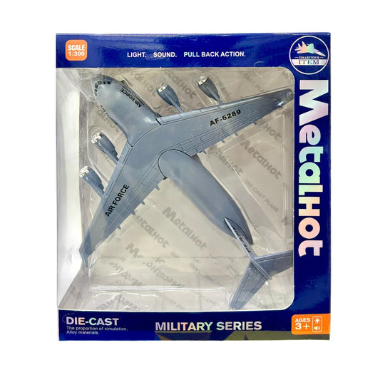 MetalHot Diecast Fighter Airplane Pull-Back Action with Light & Sound - 1:300 Scale (Blue) - Jaiman Toys