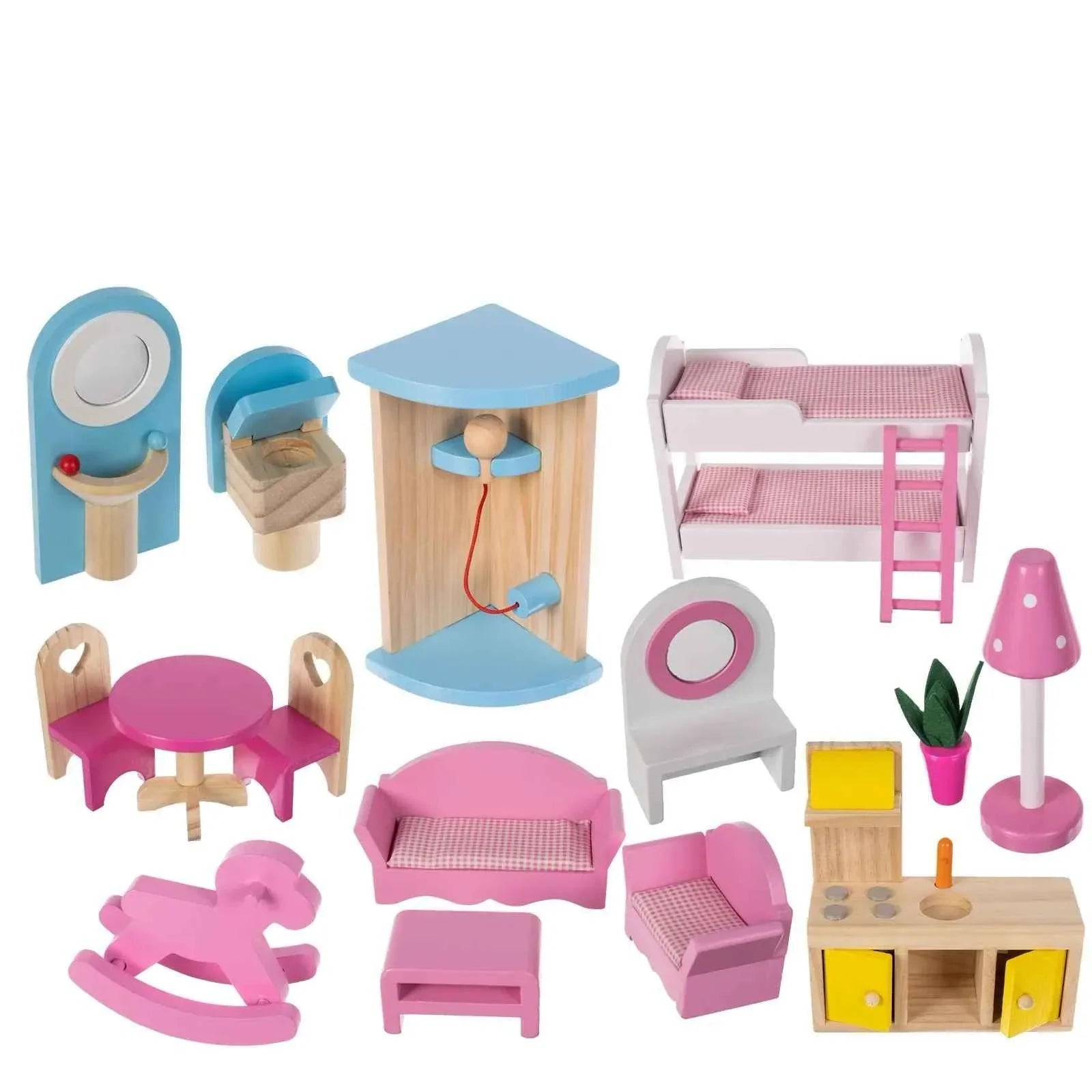 Dreamy Hearts Wooden Dollhouse – Multi-Story Pretend Play Villa with Furniture - Jaiman Toys