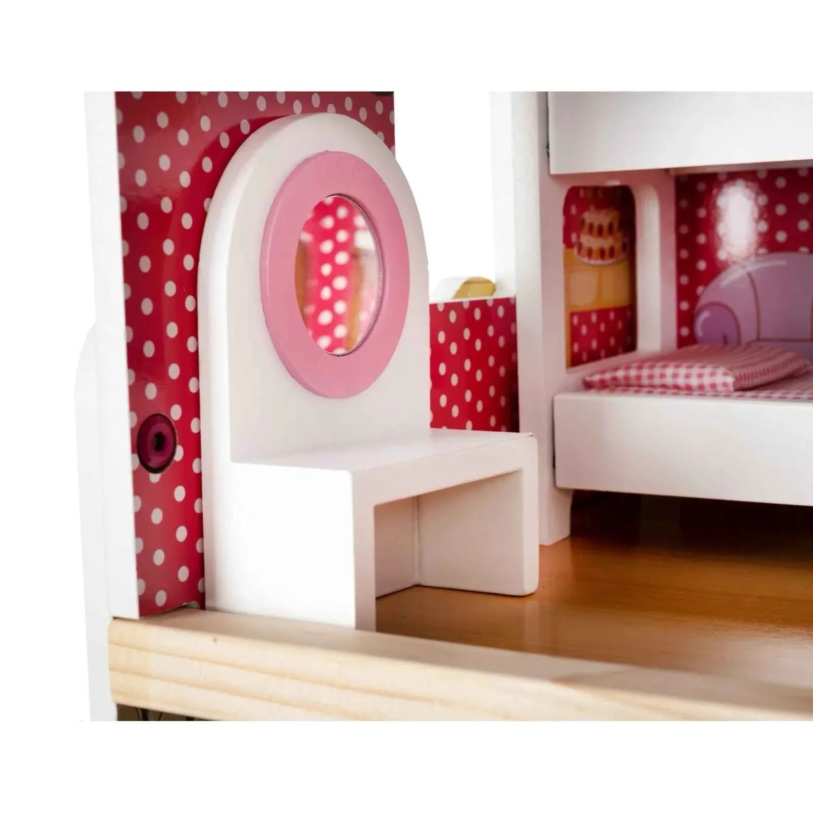Dreamy Hearts Wooden Dollhouse – Multi-Story Pretend Play Villa with Furniture - Jaiman Toys