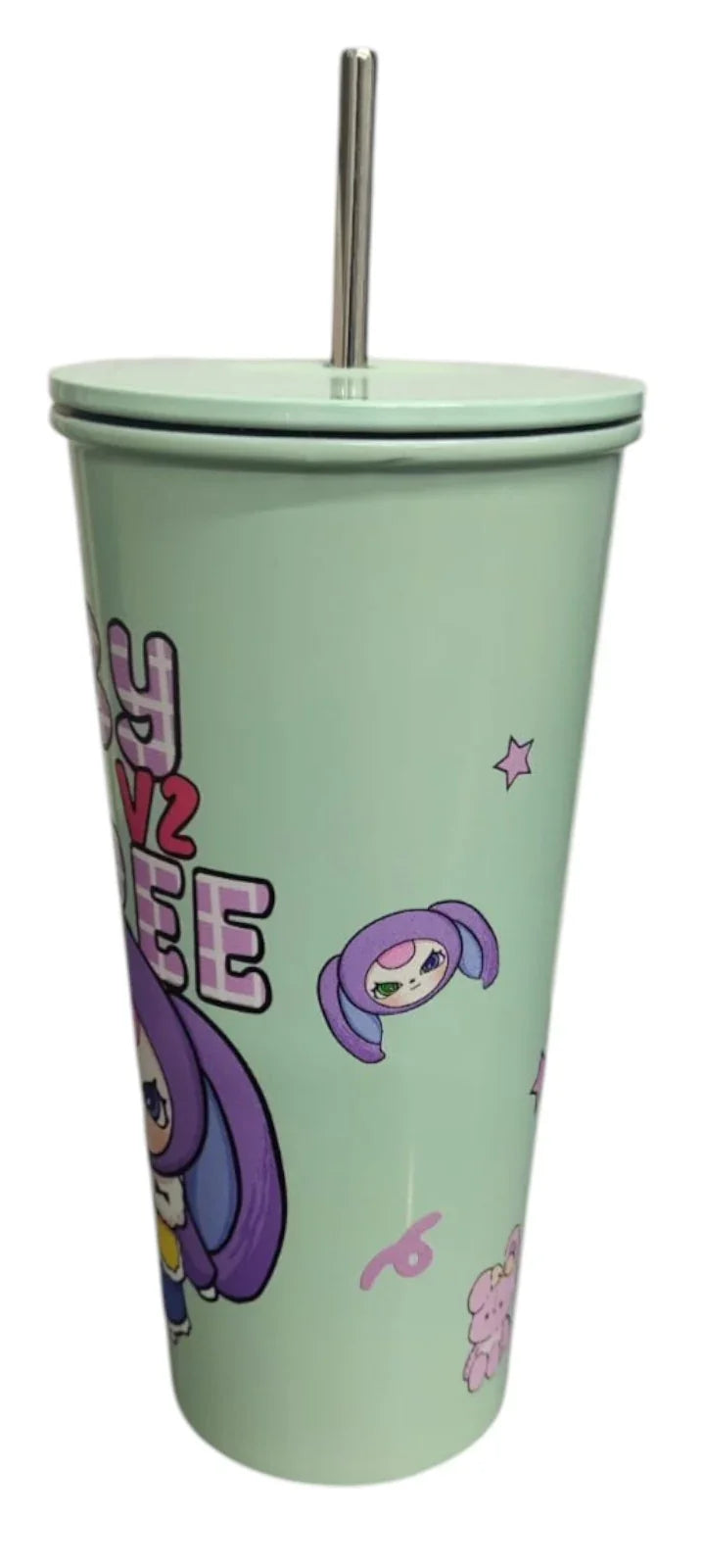 BABY THREE Colorful Stainless Steel Water Bottle – 500ml | With Lid & Metal Straw | Cute Character Design - Jaiman Toys