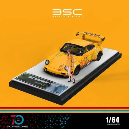 1:64 BSC Porshce Cinderella Yellow RWB964 70th Anniversary Edition Diecast Car (Figure Included) - Jaiman Toys