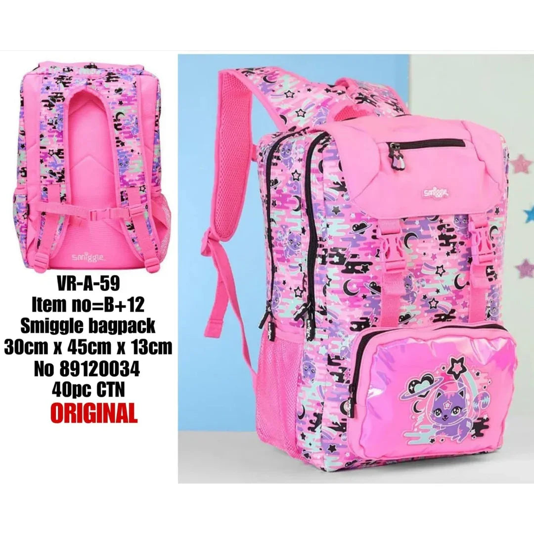 Smiggle Away Foldover Backpack – Pink | 16-Inch  Zipped Pockets & Dual Bottle Holders