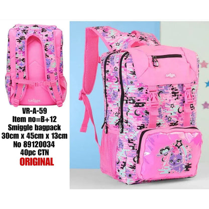 Smiggle Away Foldover Backpack – Pink | 16-Inch  Zipped Pockets & Dual Bottle Holders