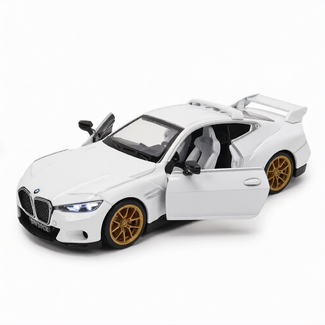 MSZ 1:38 BMW 3.0 CSL White Die-Cast Model Car with Openable Doors & Pull-Back Action | Street Series