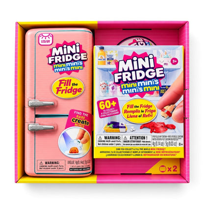Mini Brands Fill The Fridge Season 1 Playset + 2 Mini Brands Capsules | Mini Grocery Fridge with Mini Food & Drink Collectibles | Toy Playset for Kids Ages 5+ - Pink