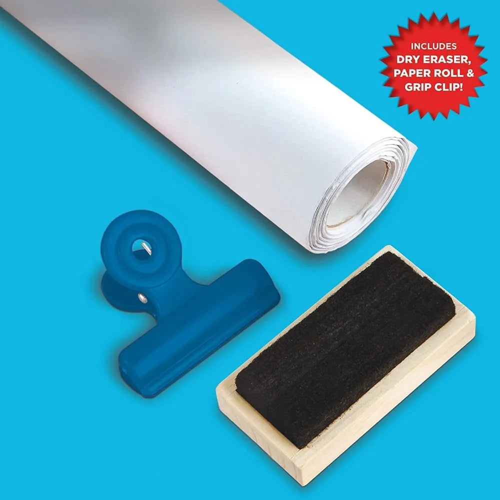 Discovery Kids Wooden 3-in-1 Tabletop Easel | Dry Erase Board, Chalkboard & Paper Roll | Kids Art & Learning Station (Accessories Included)