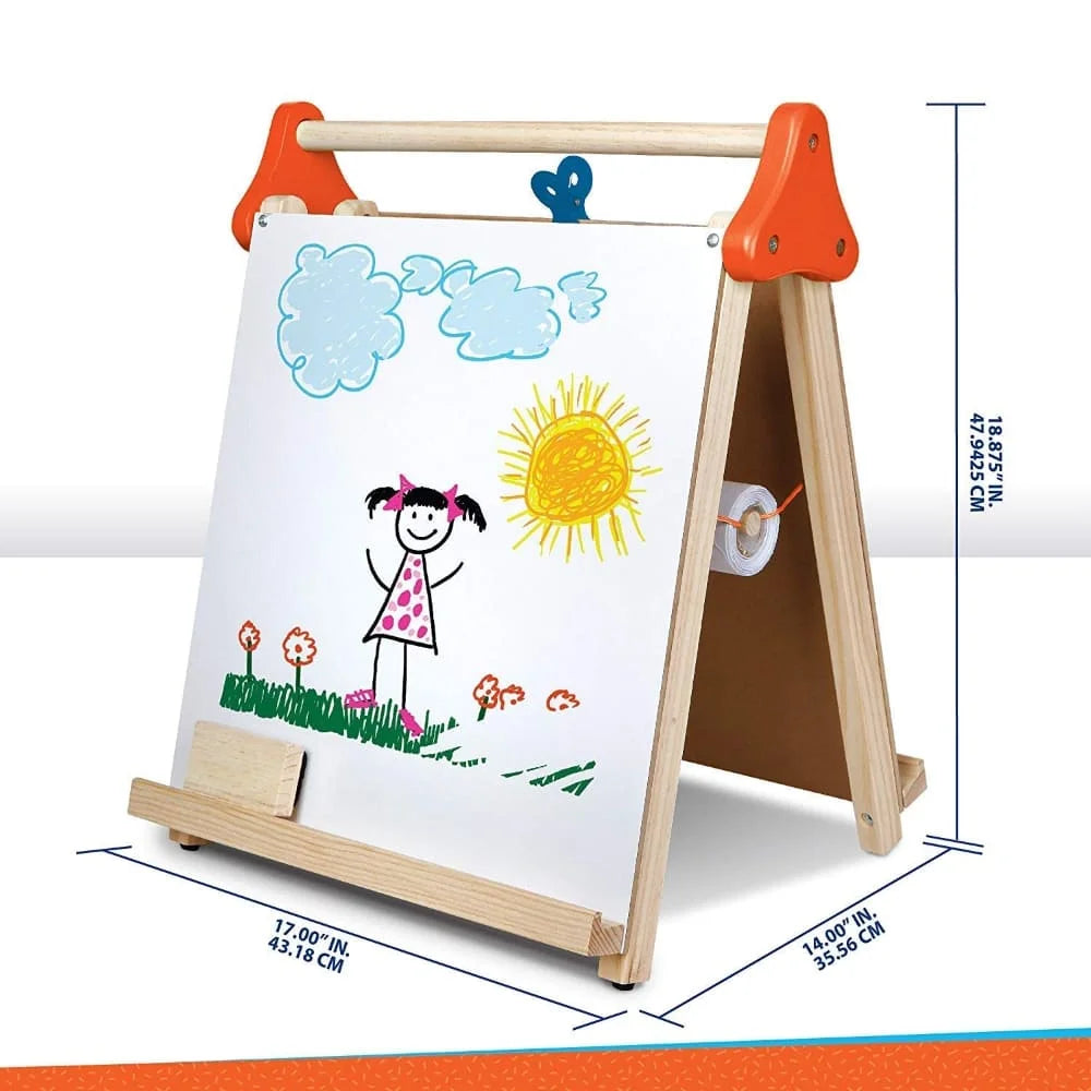 Discovery Kids Wooden 3-in-1 Tabletop Easel | Dry Erase Board, Chalkboard & Paper Roll | Kids Art & Learning Station (Accessories Included)