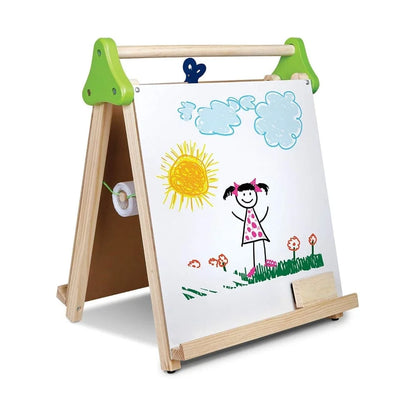 Discovery Kids Wooden 3-in-1 Tabletop Easel | Dry Erase Board, Chalkboard & Paper Roll | Kids Art & Learning Station (Accessories Included)