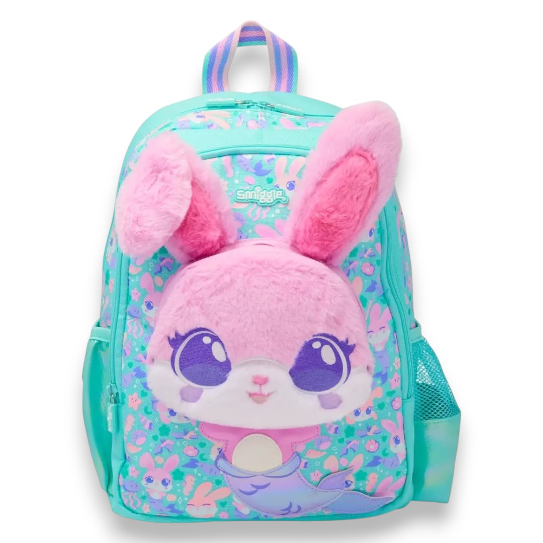 Smiggle Bunny Mermaid Backpack 14 Inch | Kids School Bag with Plush Bunny Design, Dual Bottle Pockets & Padded Straps