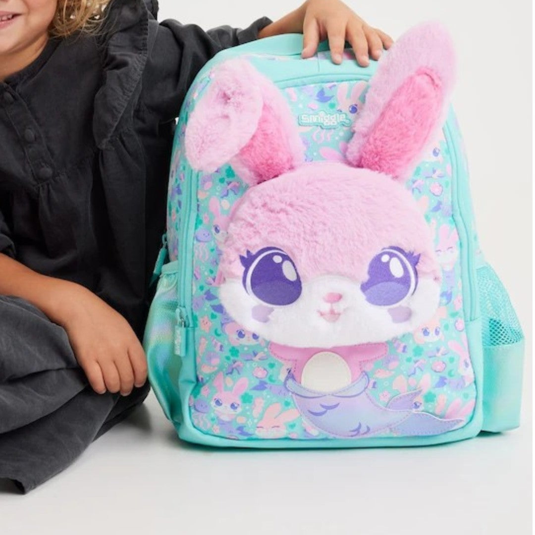 Smiggle Bunny Mermaid Backpack 14 Inch | Kids School Bag with Plush Bunny Design, Dual Bottle Pockets & Padded Straps