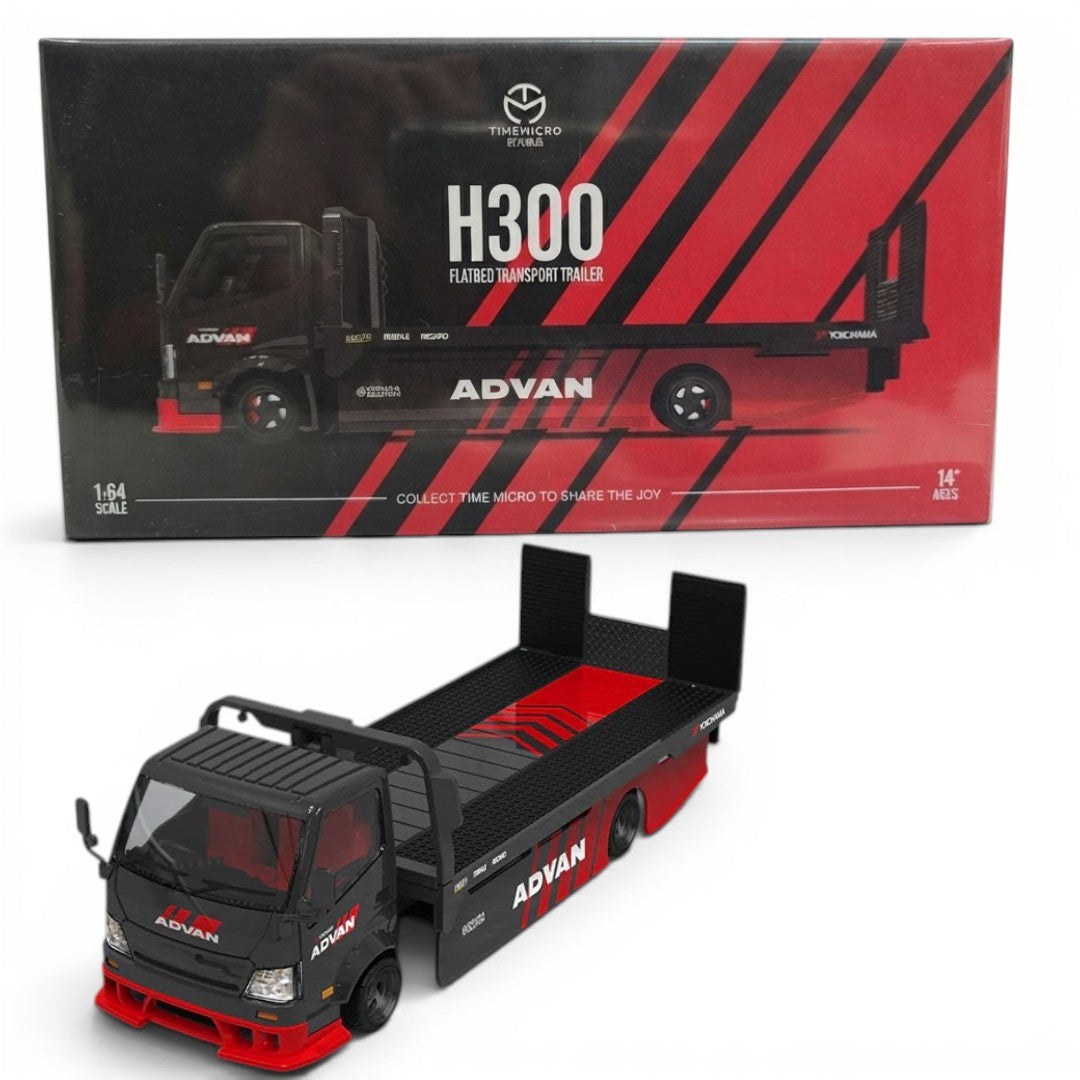 Time Micro 1:64 H300 Flatbed Transport Trailer – Advan Livery Die-Cast Model Truck for Collectors