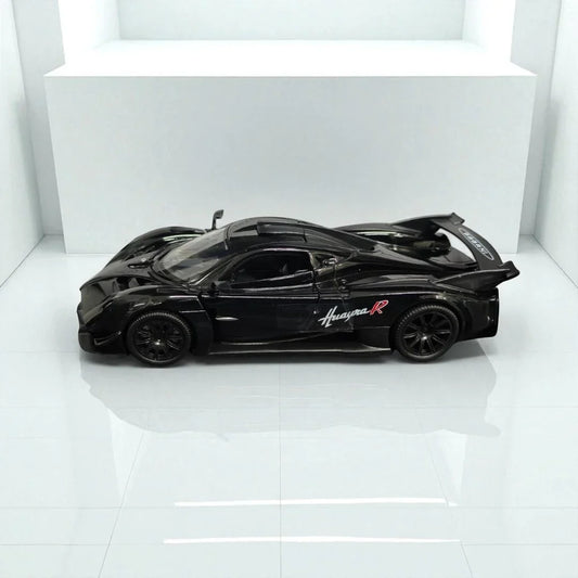 RMZ Hobby 1:32 Pagani Huayra R Die-Cast Model Car – Black with Openable Doors,Pull-Back Action, Light & Sound (664974) - Jaiman Toys