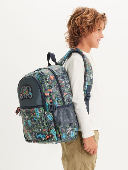 Smiggle Gaming Backpack 42cm | Kids School Bag with Gamer Controller Badge, Dual Bottle Pockets & Padded Straps