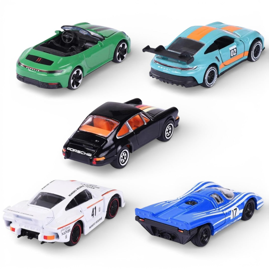 Majorette Porsche Edition Diecast Car Gift Pack – Set of 5 Porsche Model Cars | Premium Metal Collectible Vehicles with Opening Parts