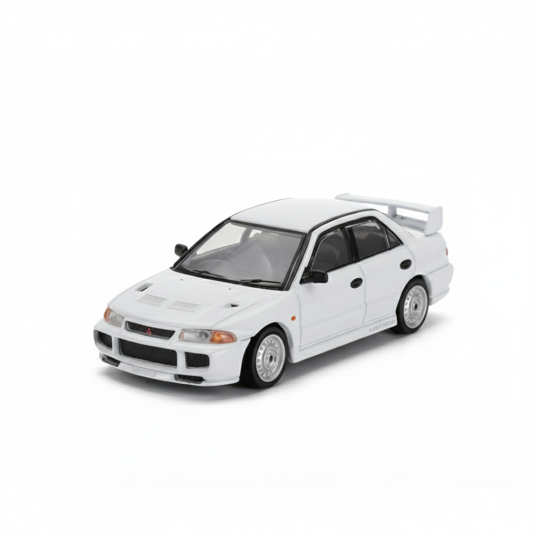 Tarmac Works 1:64 Mitsubishi Lancer Evolution III RS White Diecast Model Car | Authentic JDM Rally Replica | Premium Metal Collectible