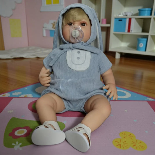 Lifelike Reborn Baby Girl Doll – Toddler with Realistic Sound & Brown Hair And  Light Grey outfit