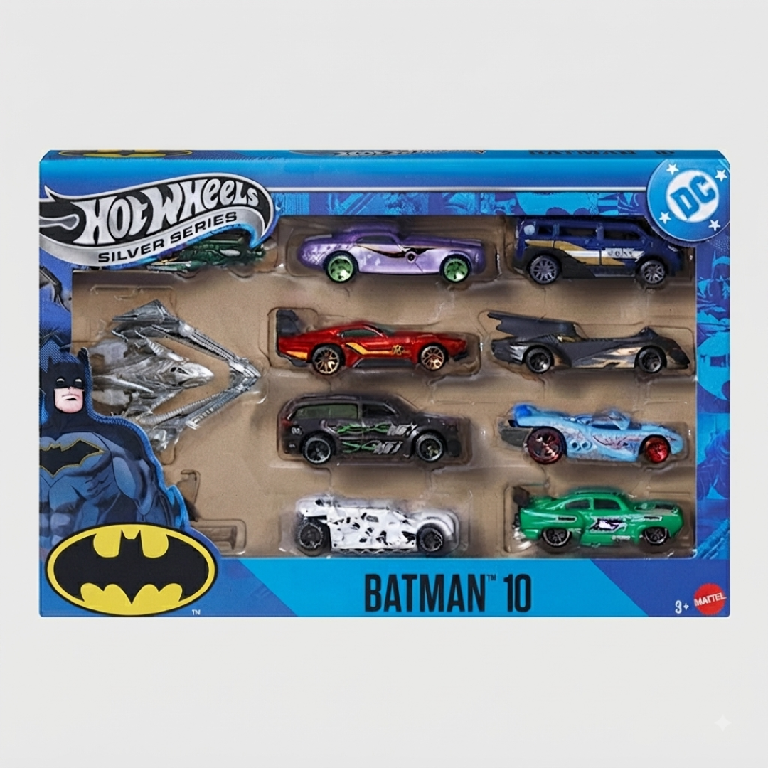 Hot Wheels Silver Series Batman 10-Pack Die-Cast Vehicle Set | DC Batman Themed Collectible Cars | Ages 3+