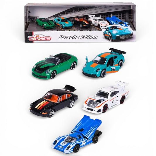 Majorette Porsche Edition Diecast Car Gift Pack – Set of 5 Porsche Model Cars | Premium Metal Collectible Vehicles with Opening Parts
