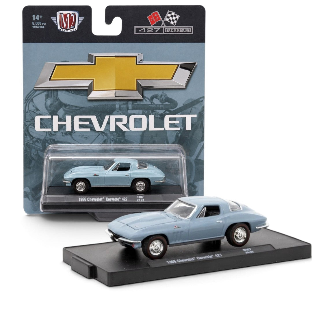M2 Machines 1:64 1966 Chevrolet Corvette 427 Turbo-Jet Light Blue Die-Cast Model Car | Limited 8,000 Pcs Collectible