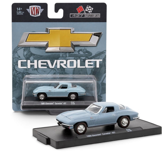 M2 Machines 1:64 1966 Chevrolet Corvette 427 Turbo-Jet Light Blue Die-Cast Model Car | Limited 8,000 Pcs Collectible